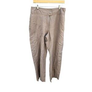 Kenar Women's Capri Pants Embroidered 100% Linen Beige Size 14W